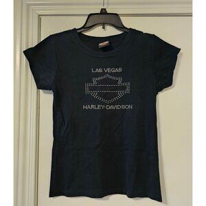 VTG Harley-Davidson Las Vegas Womens T-Shirt W/Rhinestone Logo M Y2K Biker READ
